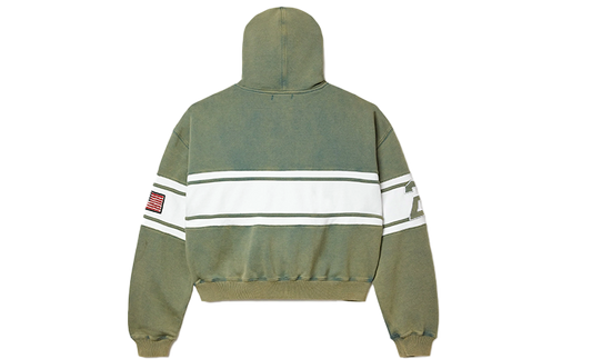 VALE CURSIVE ZIP UP HOODIE FOREST GREEN