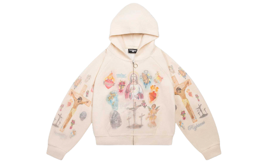 WE ARE RIGHTEOUS ULTIMATE SACRIFICE THERMAL ZIP UP HOODIE CREAM