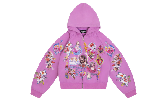 WE ARE RIGHTEOUS RISEN KING CROPPED ZIP UP HOODIE PURPLE