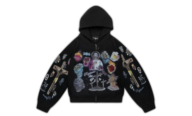 WE ARE RIGHTEOUS ULTIMATE SACRIFICE THERMAL ZIP UP HOODIE BLACK